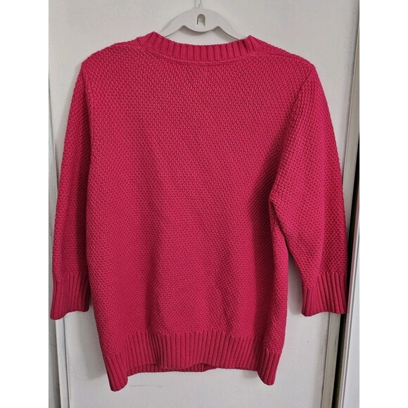 LL Bean Cardigan Sweater Womens Large Pink Knit Button Front 3/4 Sleeves Cotton - Picture 6 of 9